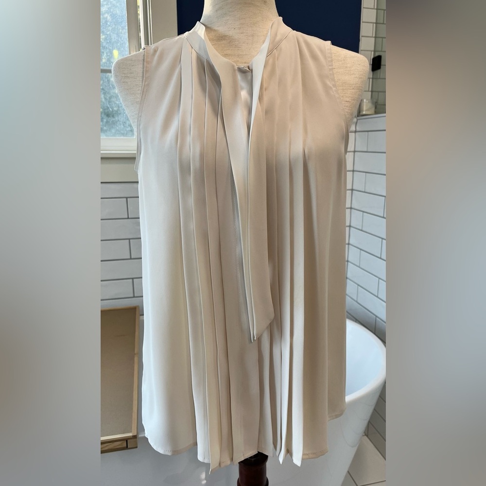 LOFT Cream Pleated Sleeveless Blouse